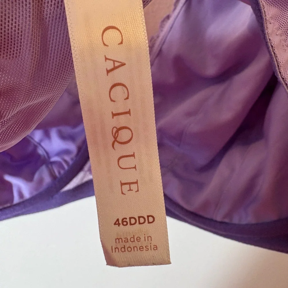 Cacique 46DDD Unlined Plunge‎ Bra Lavender Floral Lace